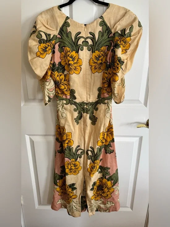 FARM Rio Delicate Flower Arabesques Linen Midi Dress- - Picture 5 of 9